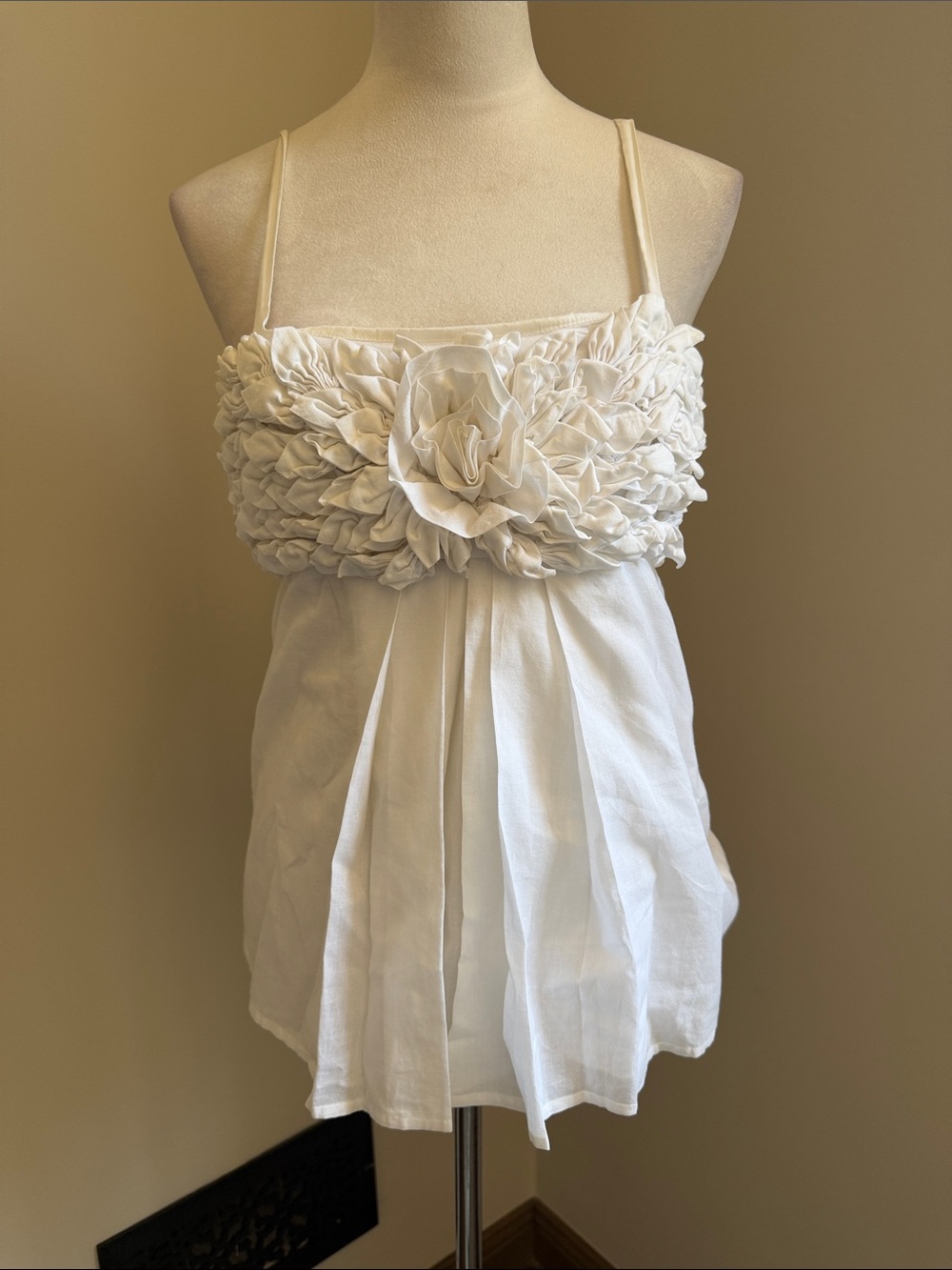 CATHERINE MALANDRINO Vintage Y2K Floral Ruffled Spaghetti Strap CottonTop Medium